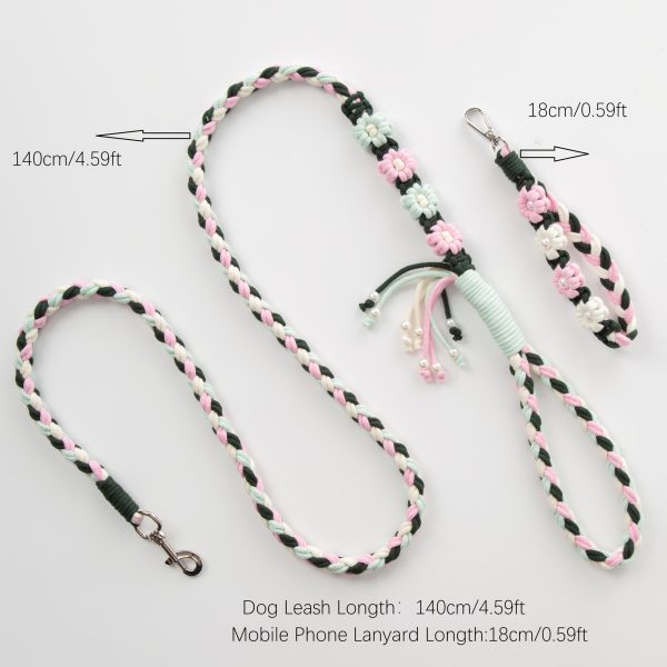 1pc Me and My Pet Handmade Woven Rope Dog Leash & Phone Lanyard - 1.4m Durable Polyester, Floral Pattern, 4ft for Smallu002FMedium Dogs, Christmas Gift (No Battery Needed)