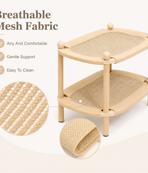 Double Layer Cat Scratcher Lounge with Cardboard Scratch Pad – Wood Frame Cat Couch for Indoor Cats, Natural Scratcher Bed for Sleeping and Play, Furniture Protector – Multi-Cat Home