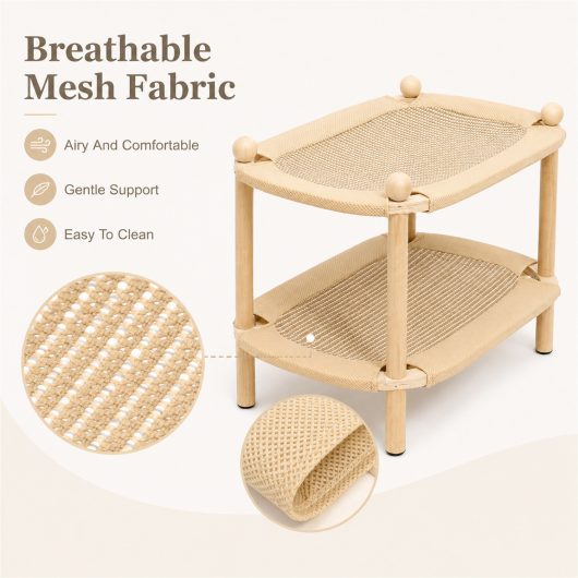 Double Layer Cat Scratcher Lounge with Cardboard Scratch Pad – Wood Frame Cat Couch for Indoor Cats, Natural Scratcher Bed for Sleeping and Play, Furniture Protector – Multi-Cat Home
