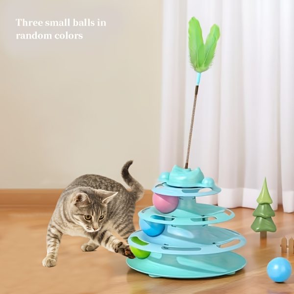1 Set Cat Turntable Toy Self-Entertainment Boredom Relief Cat Stick Turntable Ball Cat Toy Feather Small Kitten Pet Puzzle Toy, Cat Interactive Rotating Toy (Ball Color Random), Without Battery