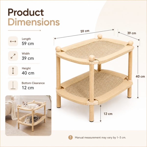 Double Layer Cat Scratcher Lounge with Cardboard Scratch Pad – Wood Frame Cat Couch for Indoor Cats, Natural Scratcher Bed for Sleeping and Play, Furniture Protector – Multi-Cat Home