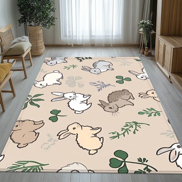 Rabbit-Patterned Pet Mat, Non-Slip, Quick-Drying, Washable for Dog Crates & Dog Beds | Washable Non-Slip Pet Feeding Mat, Kitchen Mat, Yoga Mat, Non-Slip Bathroom Mat, Absorbent Washable Polyester, Suitable for Living Room Entrances, Camping