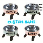 Personalized Pet Bowl with Custom Name, Non-Slip And Spill-Proof Stainless Steel Interior, Easy to Clean, Suitable for Dogs And Cats, in Pink And Mint Green, a Great Gift for Pet Lovers
