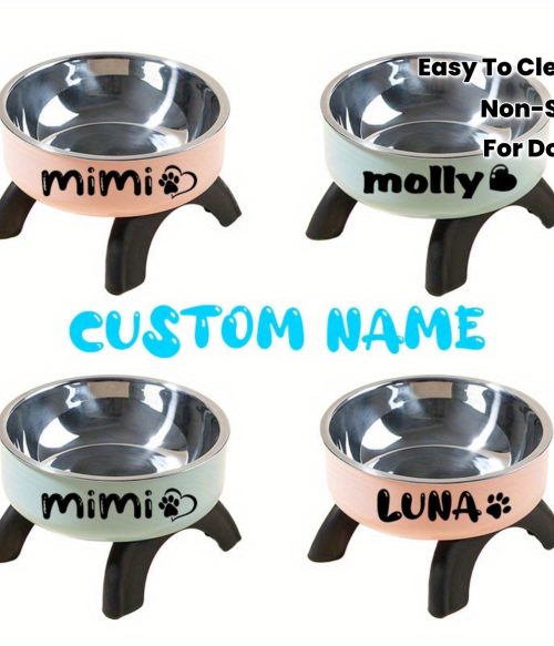 Personalized Pet Bowl with Custom Name, Non-Slip And Spill-Proof Stainless Steel Interior, Easy to Clean, Suitable for Dogs And Cats, in Pink And Mint Green, a Great Gift for Pet Lovers