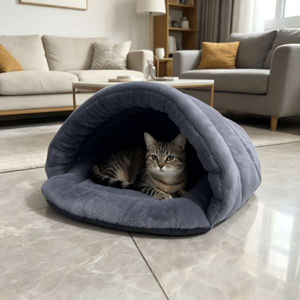 New Plush Gray Cat Bed, Suitable for All Seasons, Small Dog House, Comfortable and Soft Material