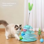 1 Set Cat Turntable Toy Self-Entertainment Boredom Relief Cat Stick Turntable Ball Cat Toy Feather Small Kitten Pet Puzzle Toy, Cat Interactive Rotating Toy (Ball Color Random), Without Battery