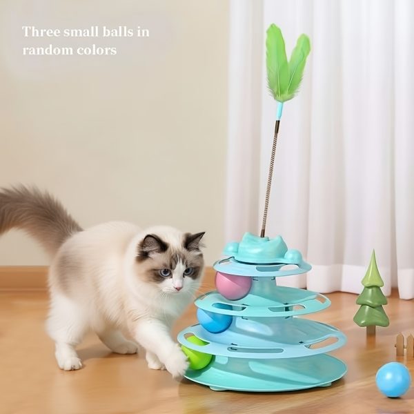 1 Set Cat Turntable Toy Self-Entertainment Boredom Relief Cat Stick Turntable Ball Cat Toy Feather Small Kitten Pet Puzzle Toy, Cat Interactive Rotating Toy (Ball Color Random), Without Battery