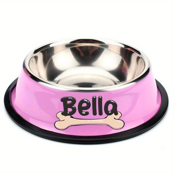 Personalized Anti-Slip Stainless Steel Pet Bowl with Custom Name - Non-Tip Dog & Cat Foodu002F Water Dish, Engraved Pet Bowl, Durable Feeder for Puppy, Kitten - Ideal Gift for Pet Lovers