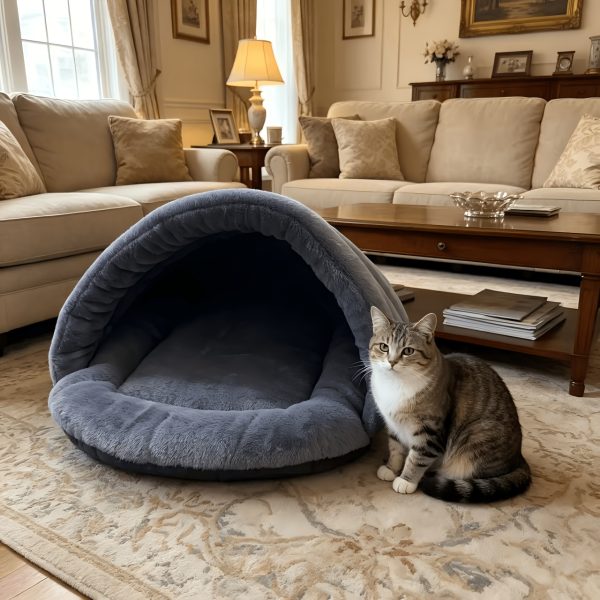 New Plush Gray Cat Bed, Suitable for All Seasons, Small Dog House, Comfortable and Soft Material