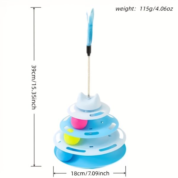1 Set Cat Turntable Toy Self-Entertainment Boredom Relief Cat Stick Turntable Ball Cat Toy Feather Small Kitten Pet Puzzle Toy, Cat Interactive Rotating Toy (Ball Color Random), Without Battery