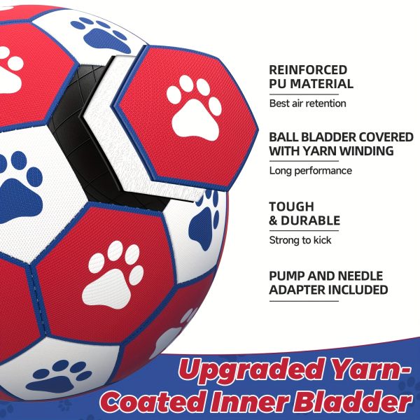 Interactive Training Ball Toy for Pet Dogs with a Strap, Featuring a Red, White, And Blue Paw Print Soccer Design, Includes a Pump for Medium And Small Dogs, Without Battery