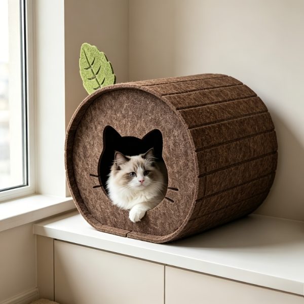 1pc Stump-Shaped Cat Bed, Three-Dimensional Semi-Enclosed Hideout House, Wear-Resistant, Scratch-Resistant, and Durable, Non-Stick Hair, Easy to Clean, Multi-Functional and Foldable, Easy to Store, Indoor Cat Resting Pet Supply
