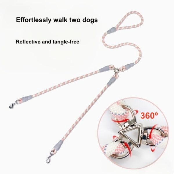 1pc Reflective Dual-dog Leash, 360-degree Swivel, Tangle-free Dual-dog Leash, Comfortable Multi-purpose Pet Leash, Stylish Design | Durable Dog Leash, Suitable for Two Dogs