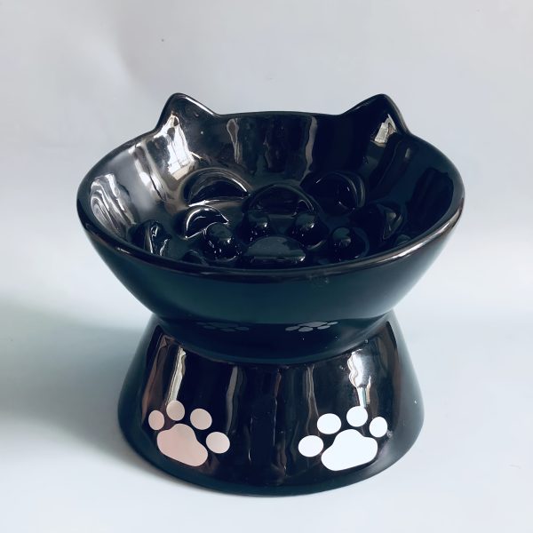 1pc Raised Slow Feeder, 6 inch Handmade Ceramic Elevated Food Bowl Tilted Design for Dog and Cat for Dry and Wet Food