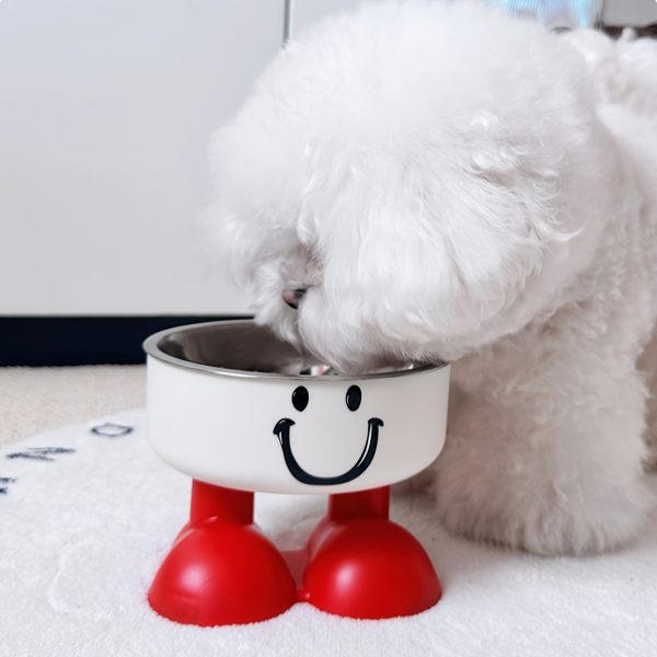 A Pet Bowl, Red and White Joyful Face Bowl, Stylish High-legged Design to Protect the Cervical Spine, Stainless Steel Bowl, Anti-tip Cat Food Bowl, Dog Bowl