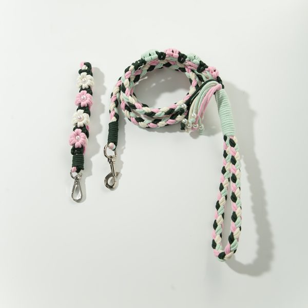 1pc Me and My Pet Handmade Woven Rope Dog Leash & Phone Lanyard - 1.4m Durable Polyester, Floral Pattern, 4ft for Smallu002FMedium Dogs, Christmas Gift (No Battery Needed)