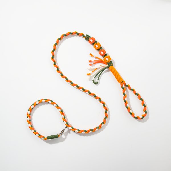 1pc Me and My Pet Handmade Woven Rope Dog Leash & Phone Lanyard - 1.4m Durable Polyester, Floral Pattern, 4ft for Smallu002FMedium Dogs, Christmas Gift (No Battery Needed)