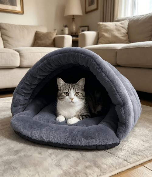 New Plush Gray Cat Bed, Suitable for All Seasons, Small Dog House, Comfortable and Soft Material