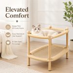 Double Layer Cat Scratcher Lounge with Cardboard Scratch Pad – Wood Frame Cat Couch for Indoor Cats, Natural Scratcher Bed for Sleeping and Play, Furniture Protector – Multi-Cat Home