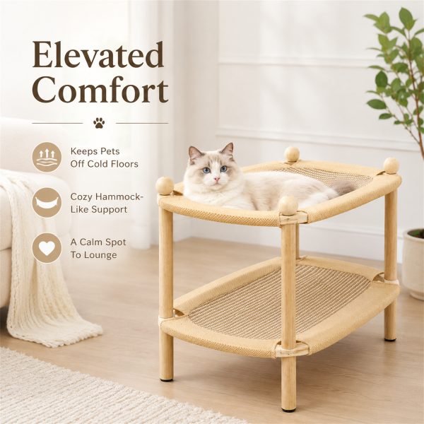Double Layer Cat Scratcher Lounge with Cardboard Scratch Pad – Wood Frame Cat Couch for Indoor Cats, Natural Scratcher Bed for Sleeping and Play, Furniture Protector – Multi-Cat Home