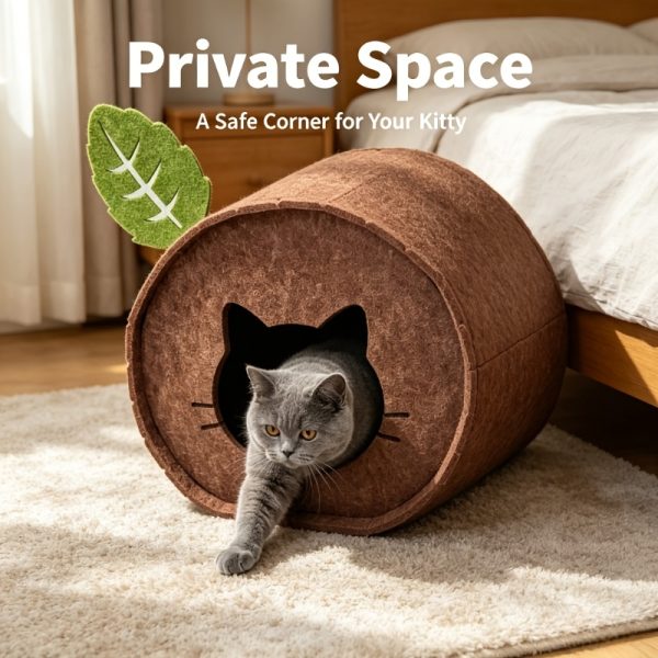 1pc Stump-Shaped Cat Bed, Three-Dimensional Semi-Enclosed Hideout House, Wear-Resistant, Scratch-Resistant, and Durable, Non-Stick Hair, Easy to Clean, Multi-Functional and Foldable, Easy to Store, Indoor Cat Resting Pet Supply