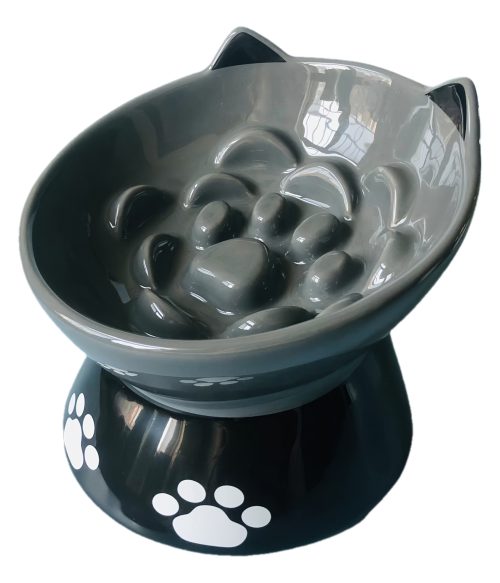 1pc Raised Slow Feeder, 6 inch Handmade Ceramic Elevated Food Bowl Tilted Design for Dog and Cat for Dry and Wet Food