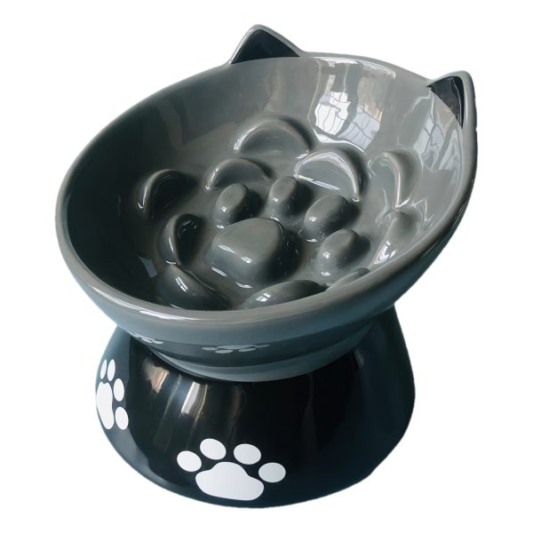 1pc Raised Slow Feeder, 6 inch Handmade Ceramic Elevated Food Bowl Tilted Design for Dog and Cat for Dry and Wet Food