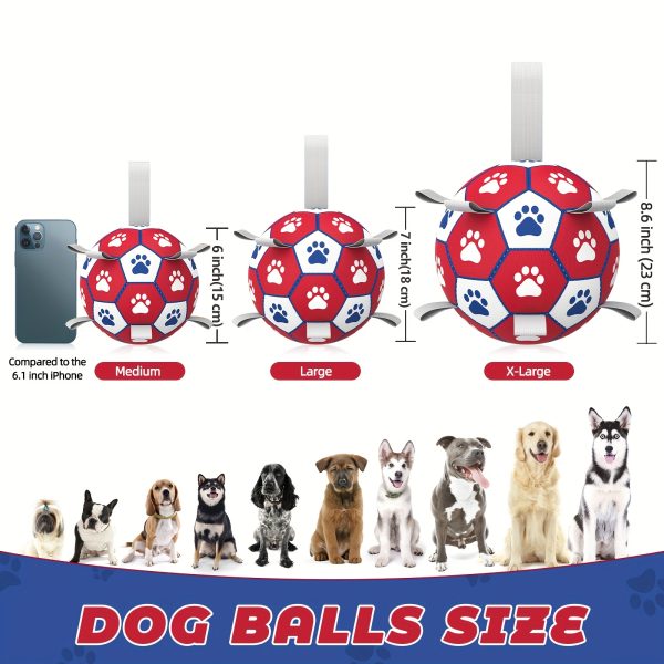 Interactive Training Ball Toy for Pet Dogs with a Strap, Featuring a Red, White, And Blue Paw Print Soccer Design, Includes a Pump for Medium And Small Dogs, Without Battery