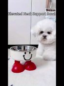 A Pet Bowl, Red and White Joyful Face Bowl, Stylish High-legged Design to Protect the Cervical Spine, Stainless Steel Bowl, Anti-tip Cat Food Bowl, Dog Bowl