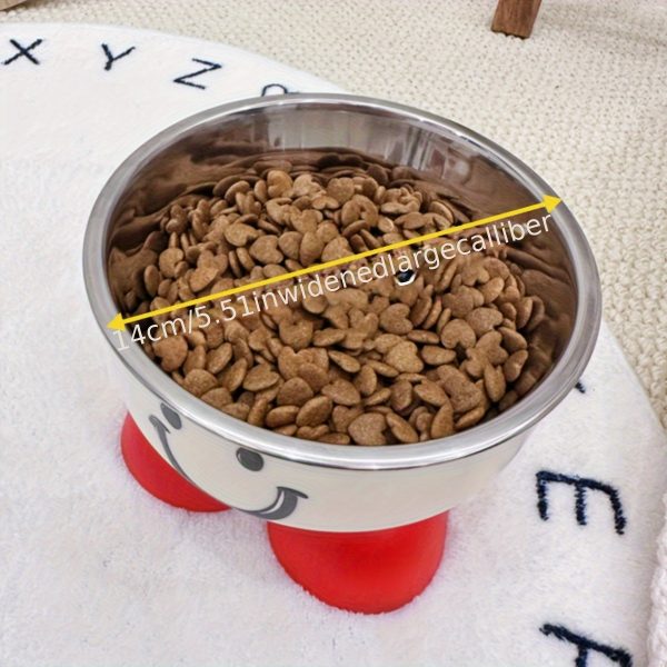 A Pet Bowl, Red and White Joyful Face Bowl, Stylish High-legged Design to Protect the Cervical Spine, Stainless Steel Bowl, Anti-tip Cat Food Bowl, Dog Bowl