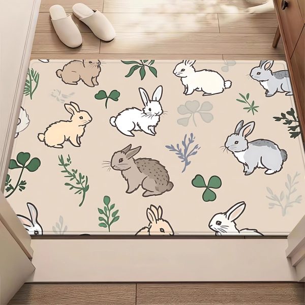 Rabbit-Patterned Pet Mat, Non-Slip, Quick-Drying, Washable for Dog Crates & Dog Beds | Washable Non-Slip Pet Feeding Mat, Kitchen Mat, Yoga Mat, Non-Slip Bathroom Mat, Absorbent Washable Polyester, Suitable for Living Room Entrances, Camping