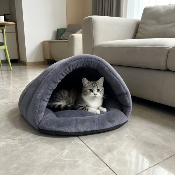 New Plush Gray Cat Bed, Suitable for All Seasons, Small Dog House, Comfortable and Soft Material