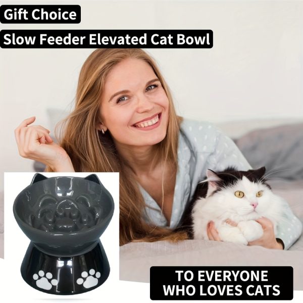 1pc Raised Slow Feeder, 6 inch Handmade Ceramic Elevated Food Bowl Tilted Design for Dog and Cat for Dry and Wet Food