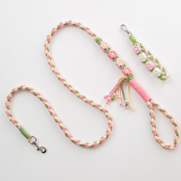 1pc Me and My Pet Handmade Woven Rope Dog Leash & Phone Lanyard - 1.4m Durable Polyester, Floral Pattern, 4ft for Smallu002FMedium Dogs, Christmas Gift (No Battery Needed)