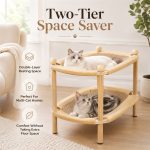 Double Layer Cat Scratcher Lounge with Cardboard Scratch Pad – Wood Frame Cat Couch for Indoor Cats, Natural Scratcher Bed for Sleeping and Play, Furniture Protector – Multi-Cat Home