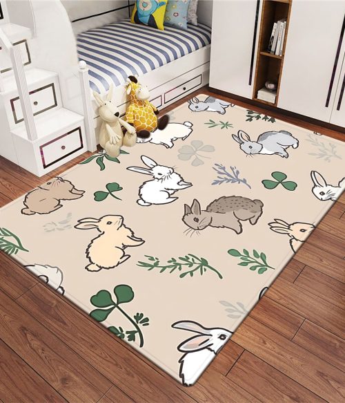 Rabbit-Patterned Pet Mat, Non-Slip, Quick-Drying, Washable for Dog Crates & Dog Beds | Washable Non-Slip Pet Feeding Mat, Kitchen Mat, Yoga Mat, Non-Slip Bathroom Mat, Absorbent Washable Polyester, Suitable for Living Room Entrances, Camping