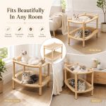 Double Layer Cat Scratcher Lounge with Cardboard Scratch Pad – Wood Frame Cat Couch for Indoor Cats, Natural Scratcher Bed for Sleeping and Play, Furniture Protector – Multi-Cat Home