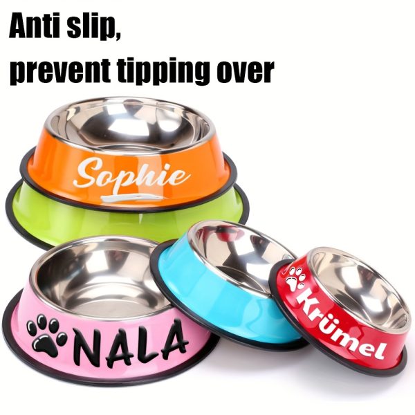 Personalized Anti-Slip Stainless Steel Pet Bowl with Custom Name - Non-Tip Dog & Cat Foodu002F Water Dish, Engraved Pet Bowl, Durable Feeder for Puppy, Kitten - Ideal Gift for Pet Lovers