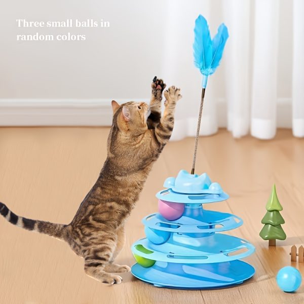 1 Set Cat Turntable Toy Self-Entertainment Boredom Relief Cat Stick Turntable Ball Cat Toy Feather Small Kitten Pet Puzzle Toy, Cat Interactive Rotating Toy (Ball Color Random), Without Battery