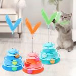 1 Set Cat Turntable Toy Self-Entertainment Boredom Relief Cat Stick Turntable Ball Cat Toy Feather Small Kitten Pet Puzzle Toy, Cat Interactive Rotating Toy (Ball Color Random), Without Battery