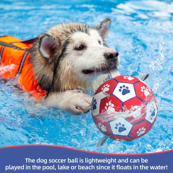 Interactive Training Ball Toy for Pet Dogs with a Strap, Featuring a Red, White, And Blue Paw Print Soccer Design, Includes a Pump for Medium And Small Dogs, Without Battery