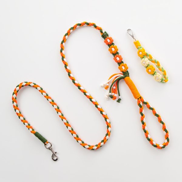 1pc Me and My Pet Handmade Woven Rope Dog Leash & Phone Lanyard - 1.4m Durable Polyester, Floral Pattern, 4ft for Smallu002FMedium Dogs, Christmas Gift (No Battery Needed)