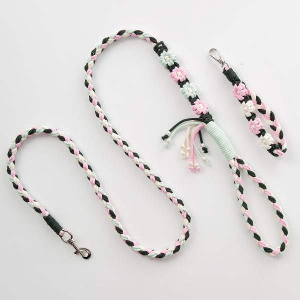 1pc Me and My Pet Handmade Woven Rope Dog Leash & Phone Lanyard - 1.4m Durable Polyester, Floral Pattern, 4ft for Smallu002FMedium Dogs, Christmas Gift (No Battery Needed)