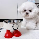 A Pet Bowl, Red and White Joyful Face Bowl, Stylish High-legged Design to Protect the Cervical Spine, Stainless Steel Bowl, Anti-tip Cat Food Bowl, Dog Bowl