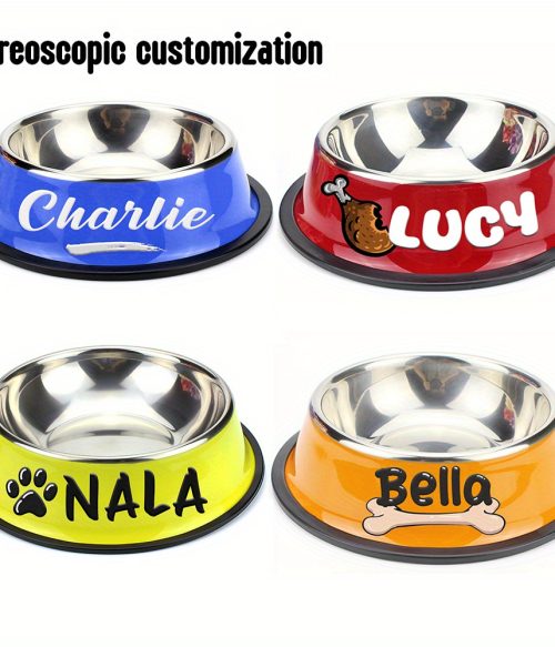 Personalized Anti-Slip Stainless Steel Pet Bowl with Custom Name - Non-Tip Dog & Cat Foodu002F Water Dish, Engraved Pet Bowl, Durable Feeder for Puppy, Kitten - Ideal Gift for Pet Lovers
