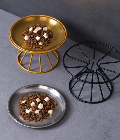 Anti-Flipping Cat Food Bowl Nordic Cat Bowl Pet Bowl Tall Iron Stand Stainless Steel Cat Food Bowl Snack Can Plate Anti-Cervical Spondylosis