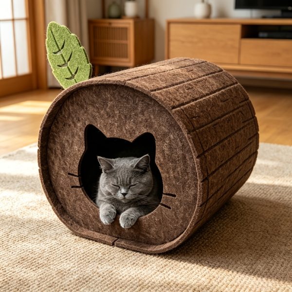 1pc Stump-Shaped Cat Bed, Three-Dimensional Semi-Enclosed Hideout House, Wear-Resistant, Scratch-Resistant, and Durable, Non-Stick Hair, Easy to Clean, Multi-Functional and Foldable, Easy to Store, Indoor Cat Resting Pet Supply