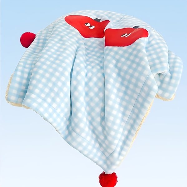 Vintage Plaid Pet Blanket And U-Shaped Pillow Combination, Cute U-Shaped Bear Ear Pillow, Blanket Soft And Comfortable Double-Sided Use, Can Be Covered And Cushioned
