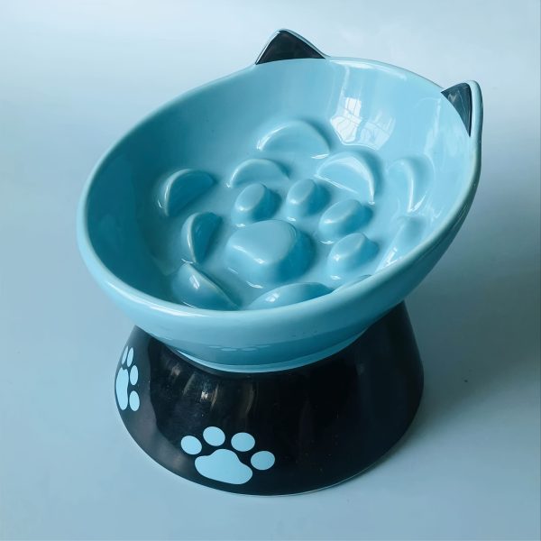1pc Raised Slow Feeder, 6 inch Handmade Ceramic Elevated Food Bowl Tilted Design for Dog and Cat for Dry and Wet Food