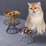 Anti-Flipping Cat Food Bowl Nordic Cat Bowl Pet Bowl Tall Iron Stand Stainless Steel Cat Food Bowl Snack Can Plate Anti-Cervical Spondylosis